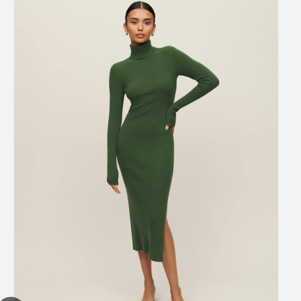 Reformation Robin Cashmere Sweater Dress in Cedar size S - Picture 2 of 4